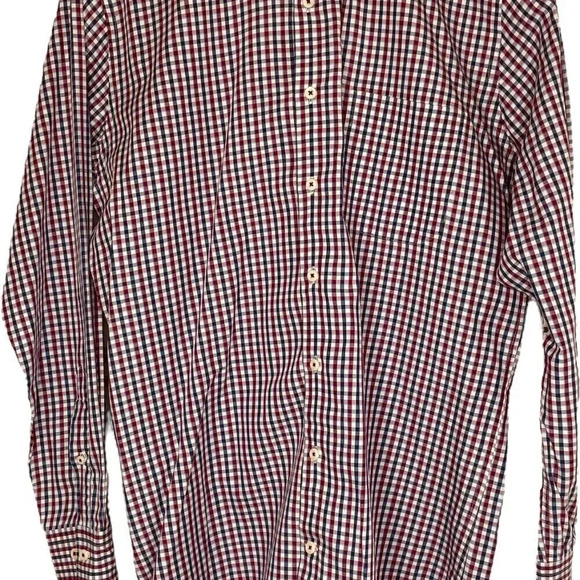 Peter Millar Men's Red, Navy, Blue, & Tan Gingham LS Button Down Dress Shirt - Picture 1 of 11